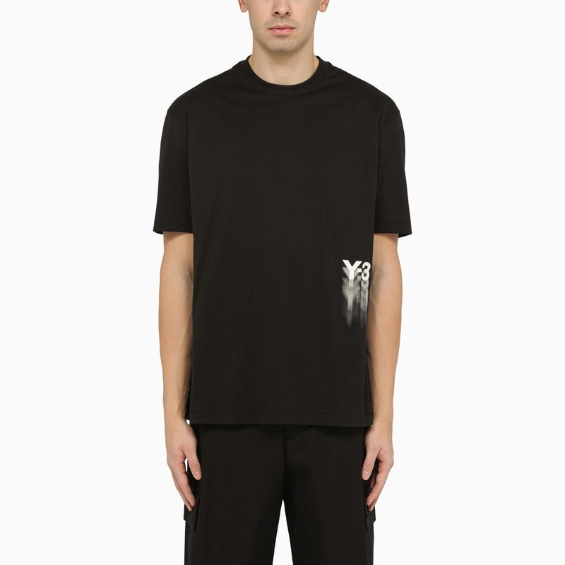 BLACK CREW-NECK T-SHIRT WITH LOGO BLURS - 1