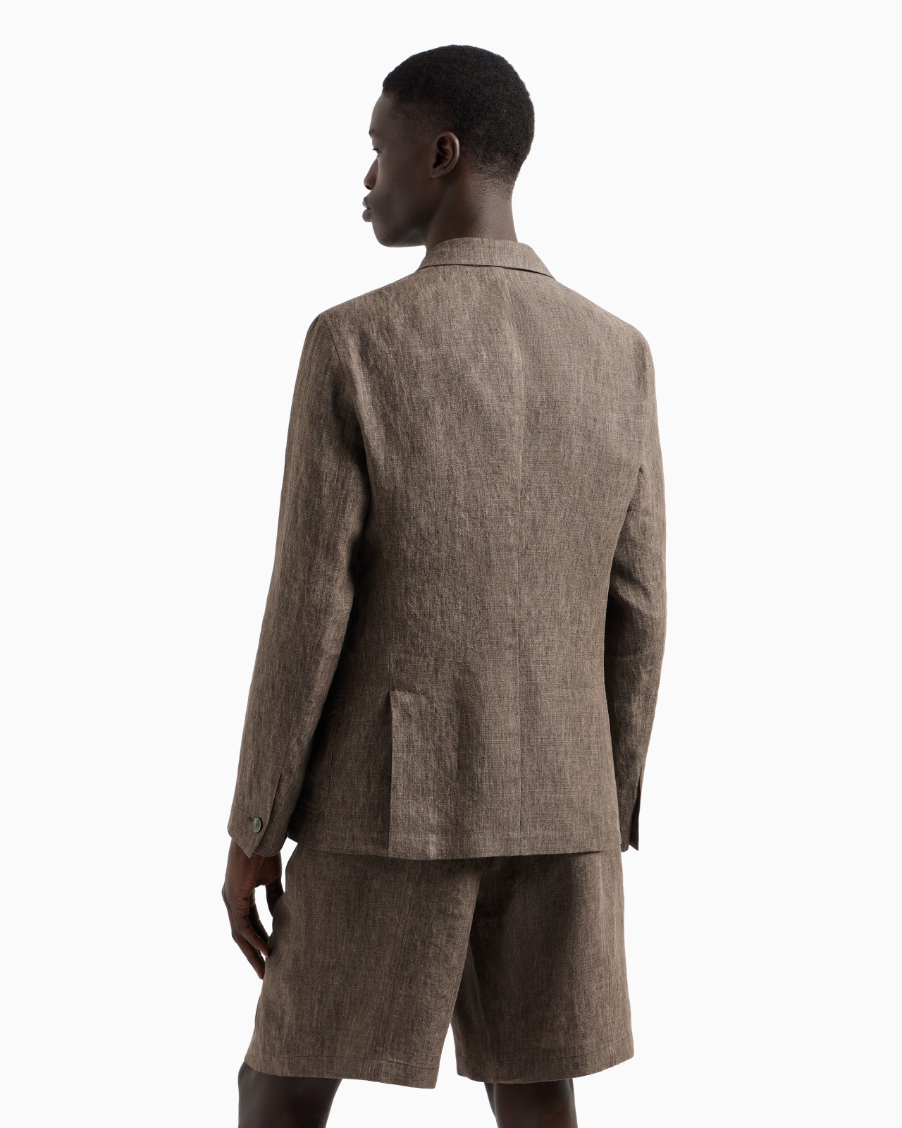 Single-breasted jacket in faded linen with a crêpe texture - 3
