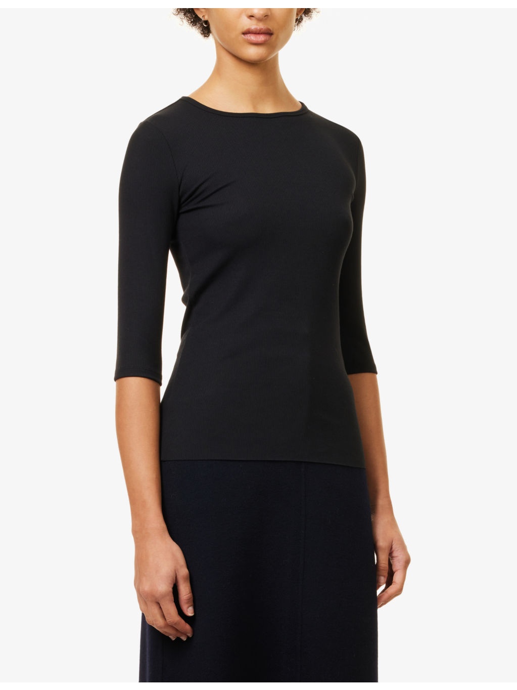Ribbed round-neck stretch-woven top - 3