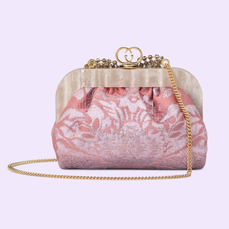 Floral brocade handbag with bow 4