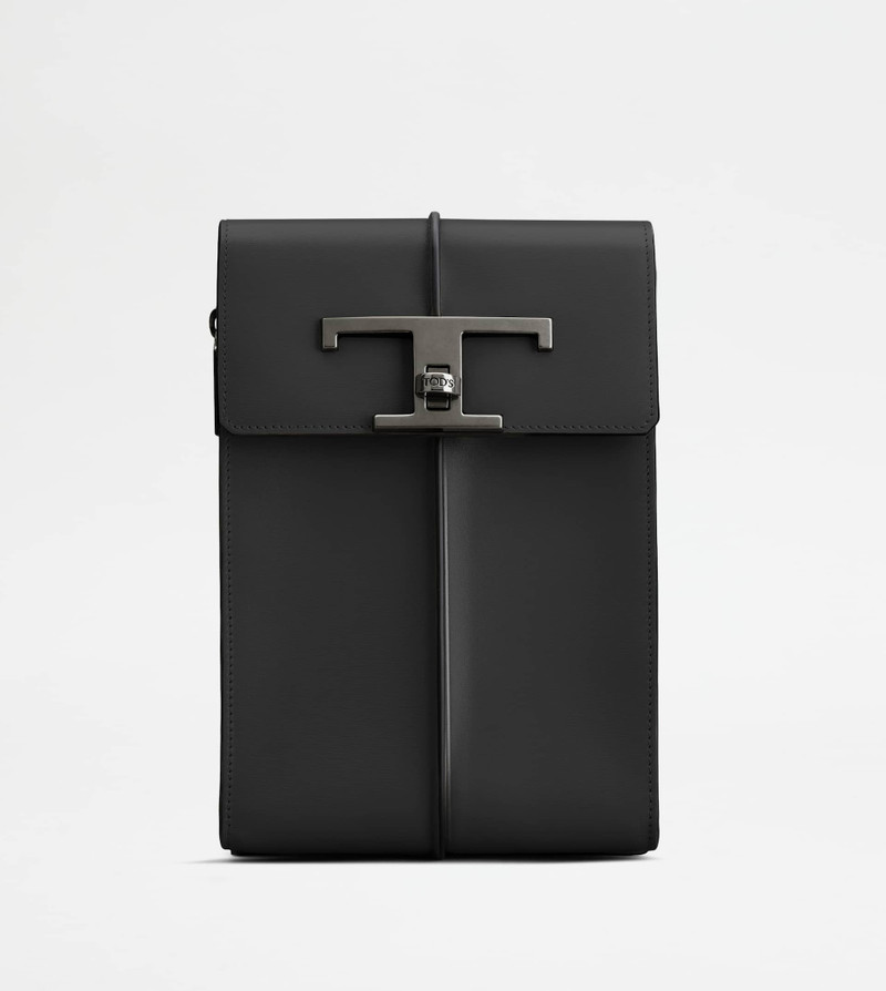 T TIMELESS PHONE BAG IN LEATHER - BLACK 1