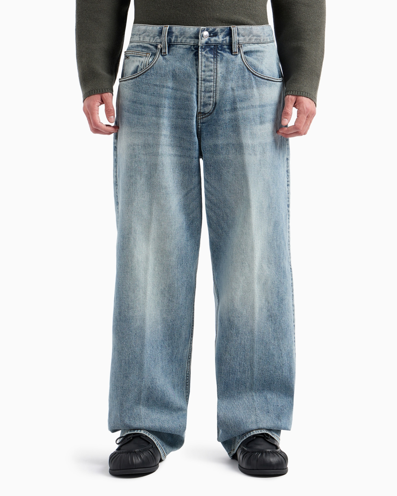 J74 Loose-fit, stone-washed denim jeans with 3D ribs - 2