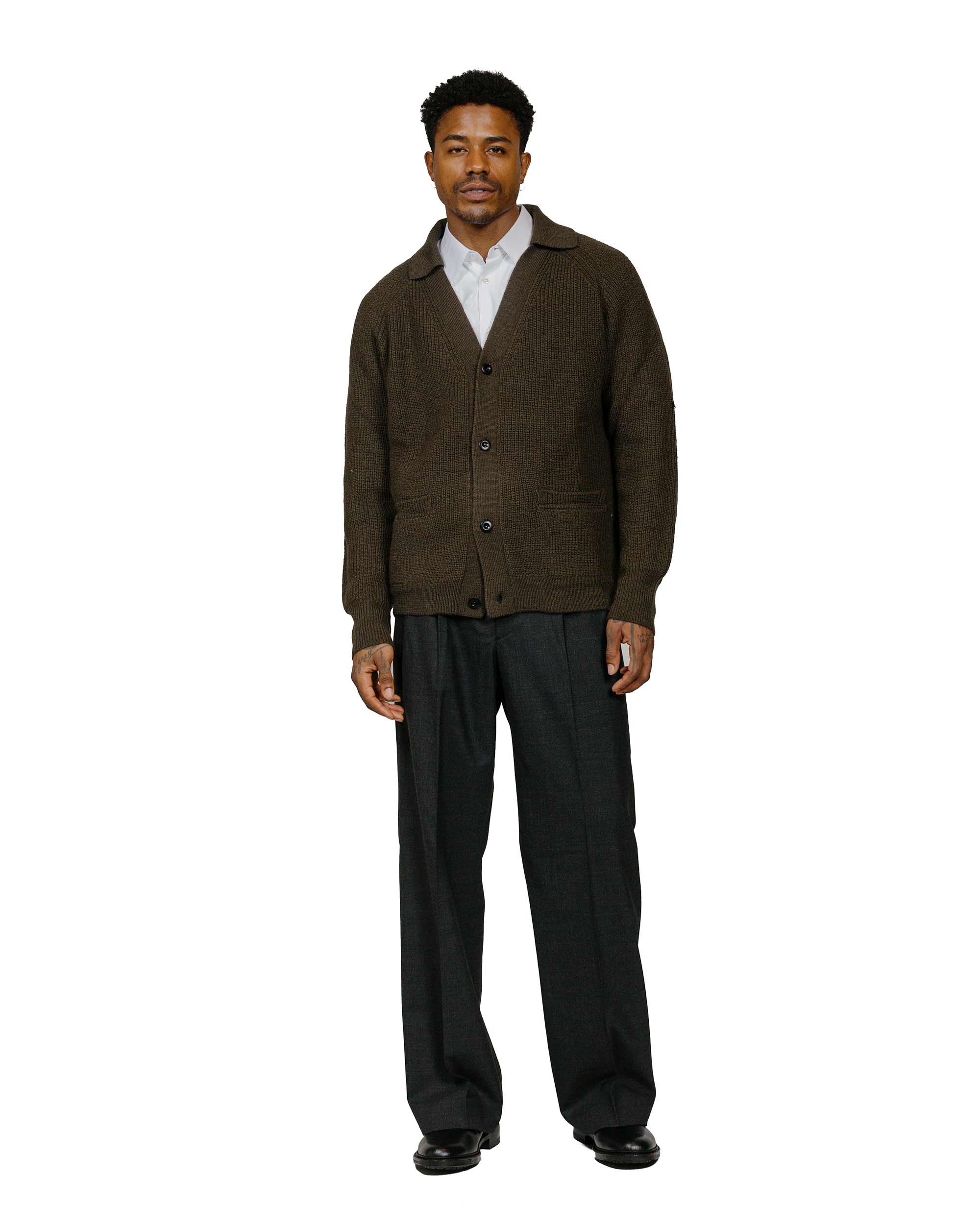 MHL Collared Cardigan Virgin Wool Dark Olive - 4