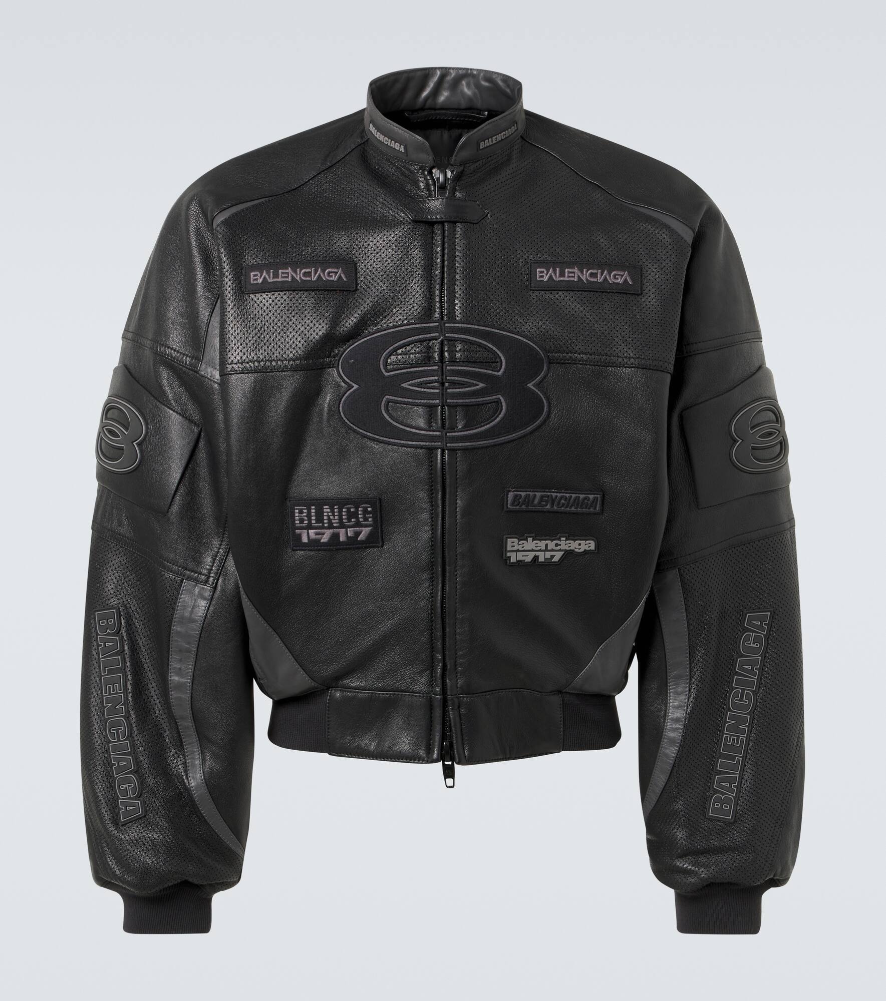 Round leather biker jacket - 1