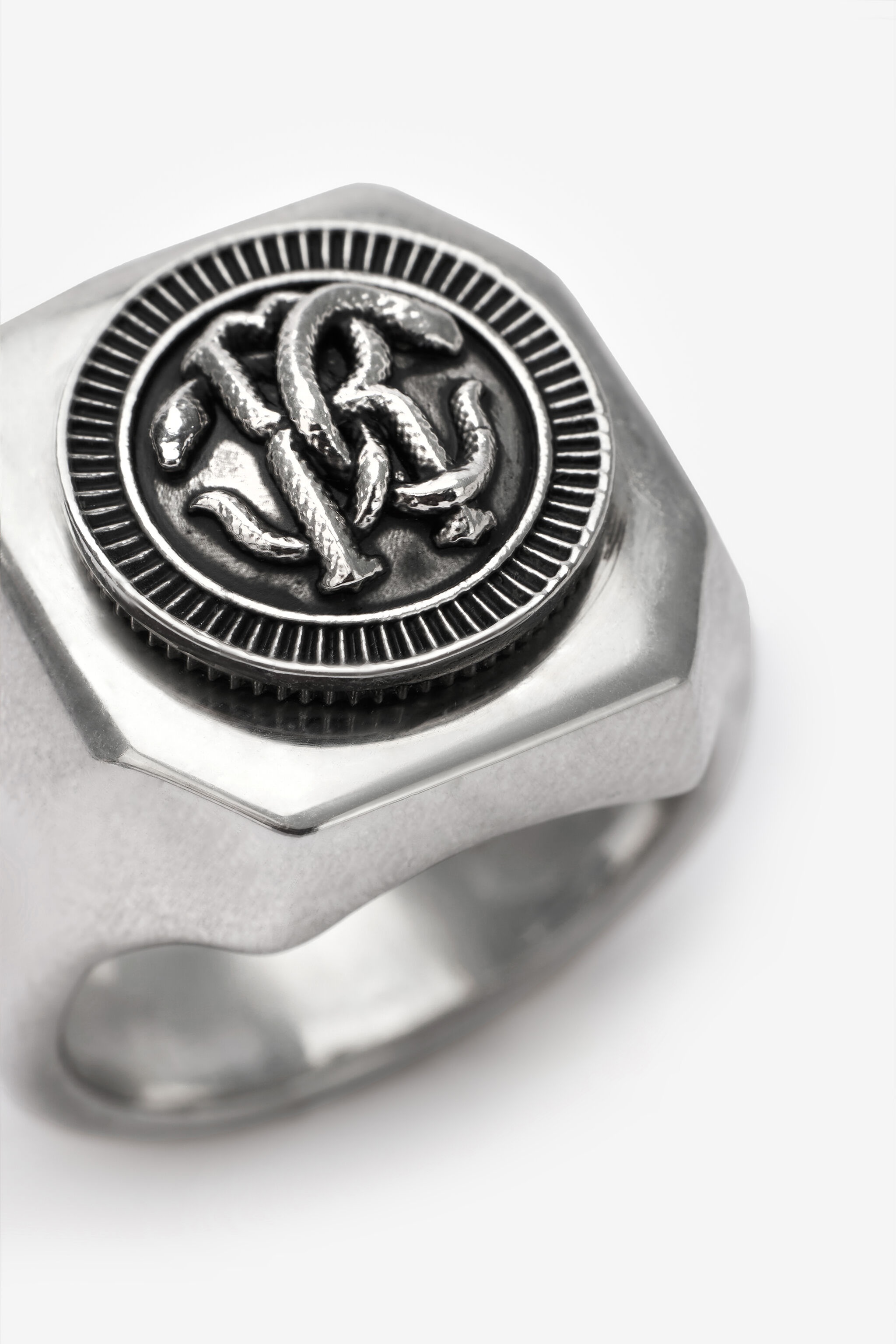 Ring with Monogram Mirror Snake - 7