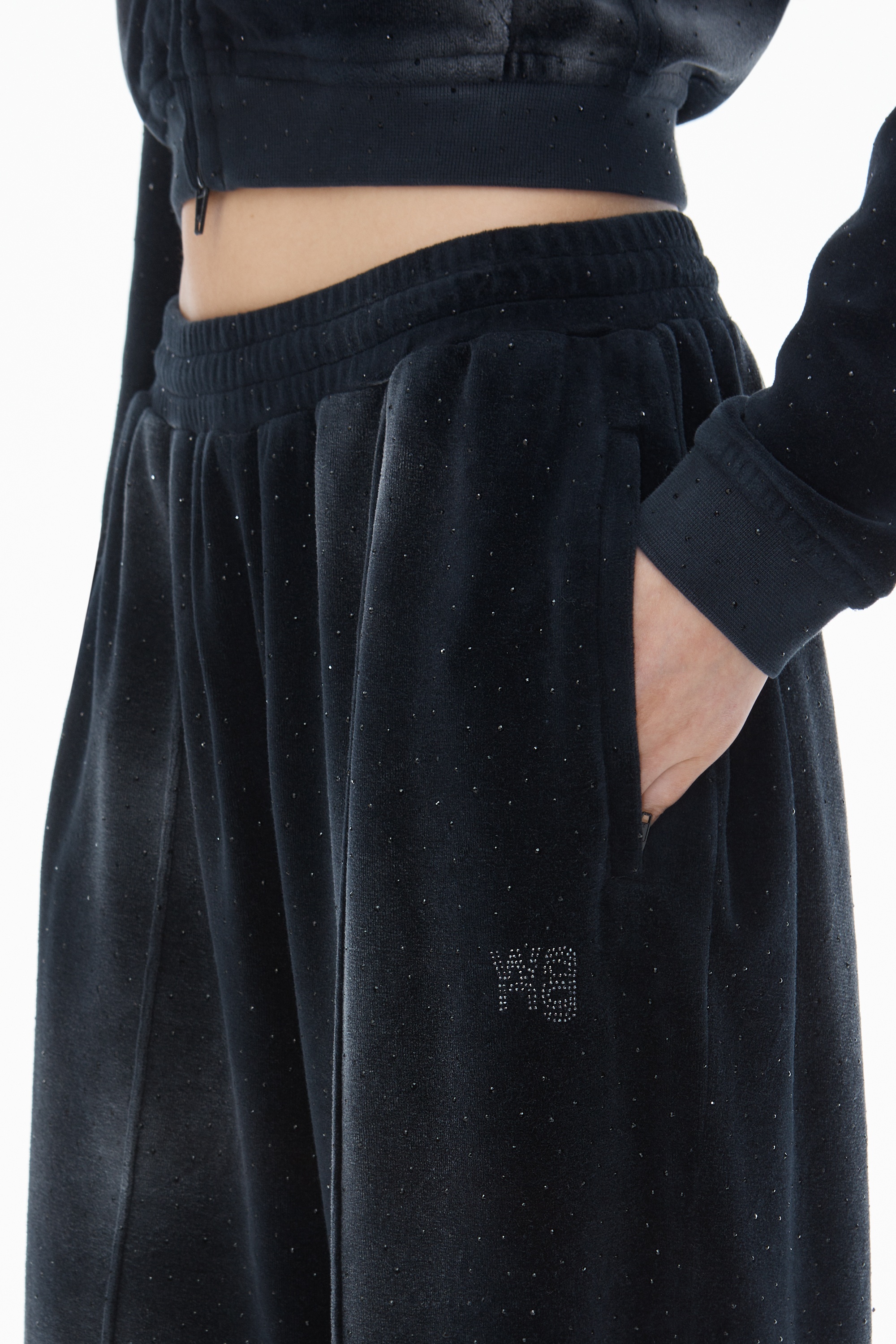 Sweatpant with Clear Bead Hotfix in Crushed Velour - 4