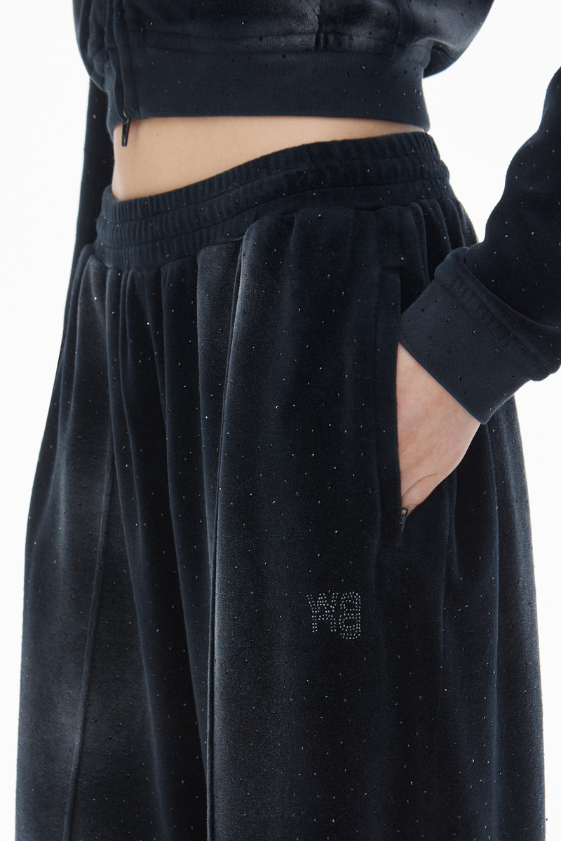 Sweatpant with Clear Bead Hotfix in Crushed Velour 4