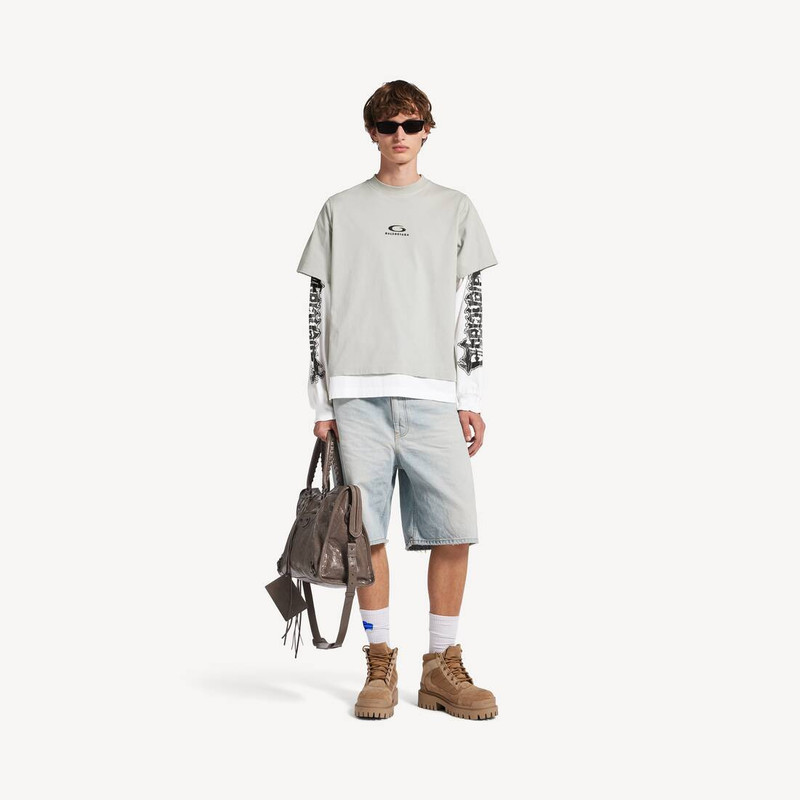 BALENCIAGA Men's Hybrid Double T-shirt in Light Grey/white outlook
