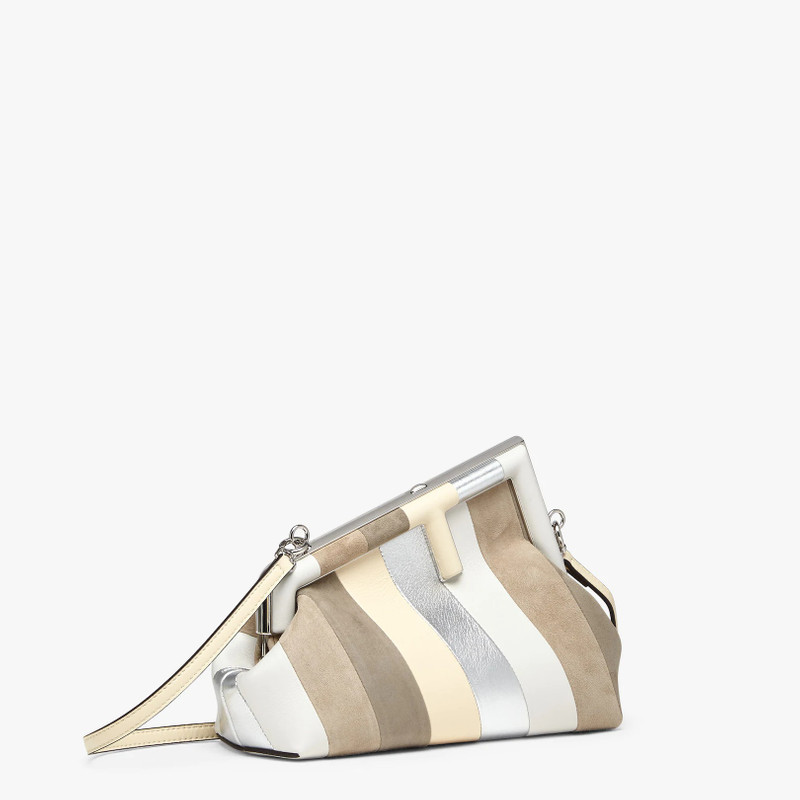 Small Fendi First bag produced by inlaying leather, laminated leather and suede by hand to create a  2