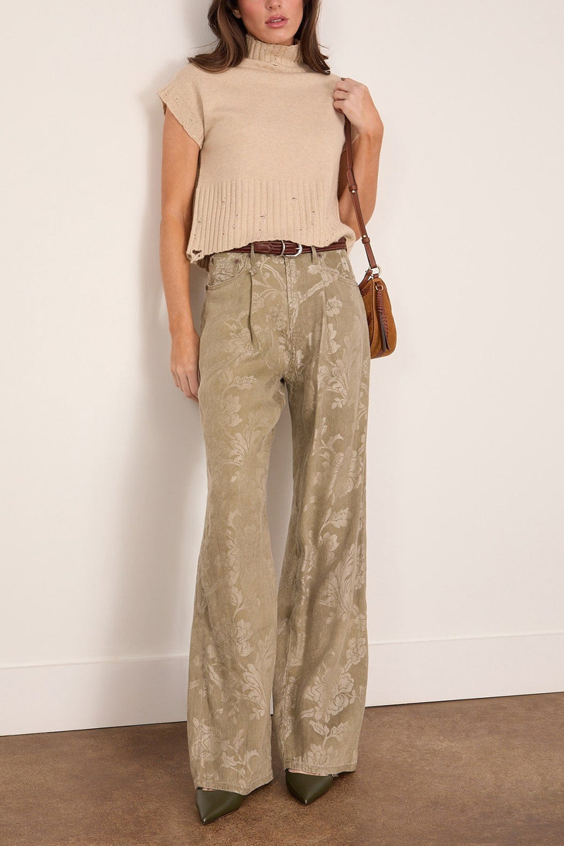 R13 Damon Pleated Trouser in Olive Floral outlook