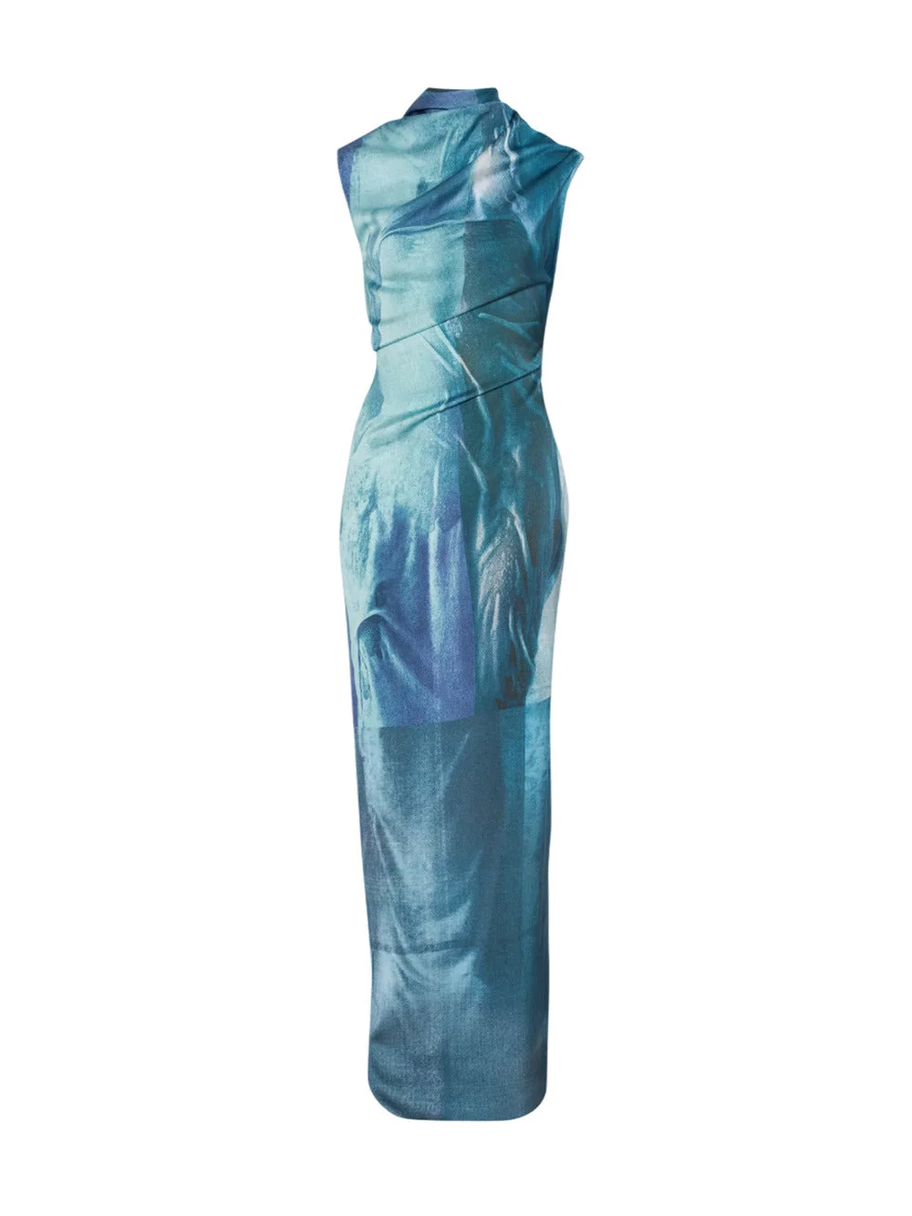 Jean Paul Gaultier Women Long Draped Aqua Dress - 1