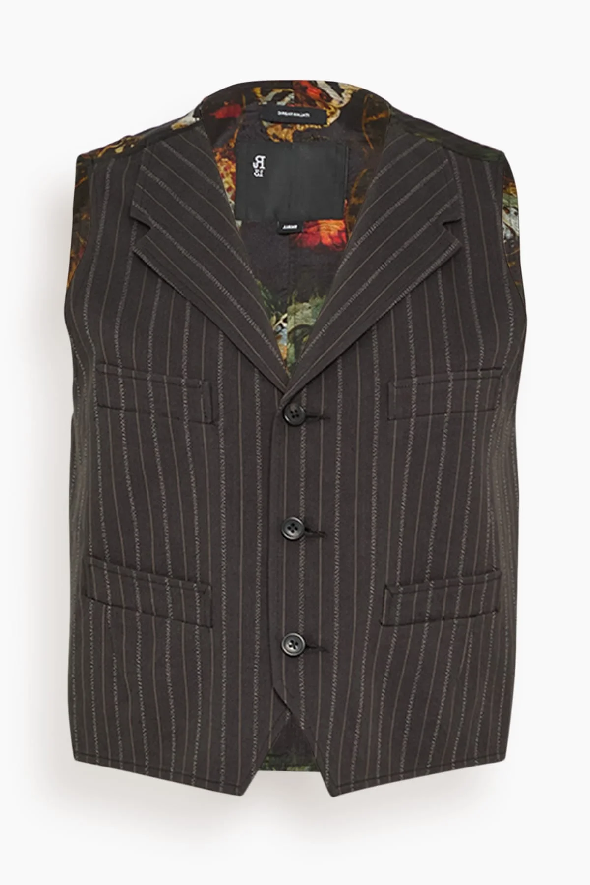 Single Breasted Shrunken Vest in Black Multi Stripe - 1