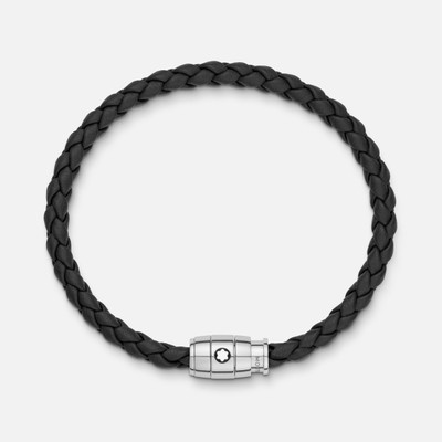 Montblanc Bracelet Steel 3 rings closing and Black leather outlook