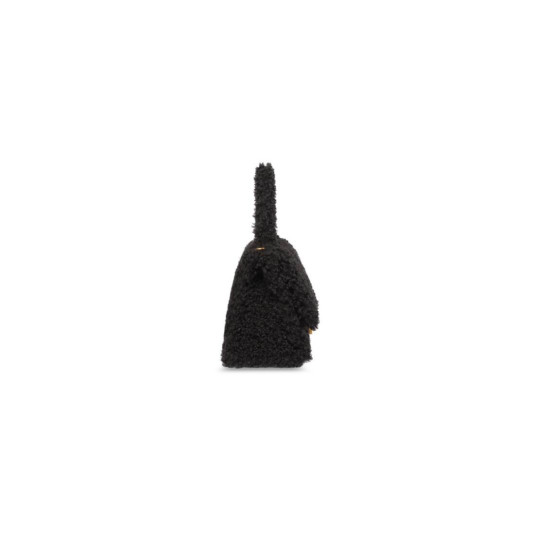 Women's Furry Hourglass Small Handbag With Strap in Black - 6