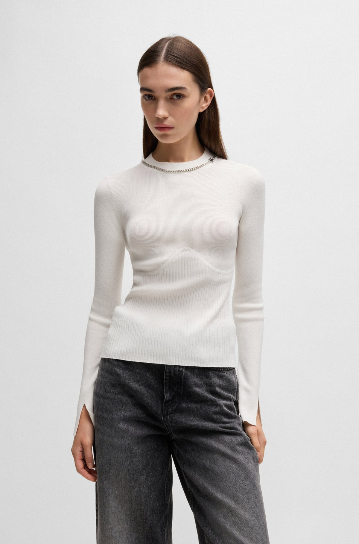 MOCK-NECK SWEATER WITH CHAIN COLLAR TRIM - 2