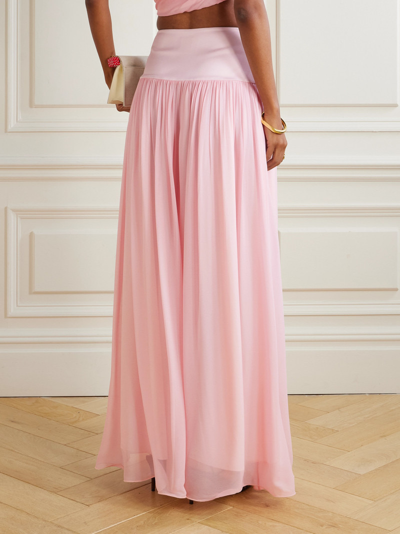 Solene Pleated Satin-trimmed Chiffon Maxi Skirt 3