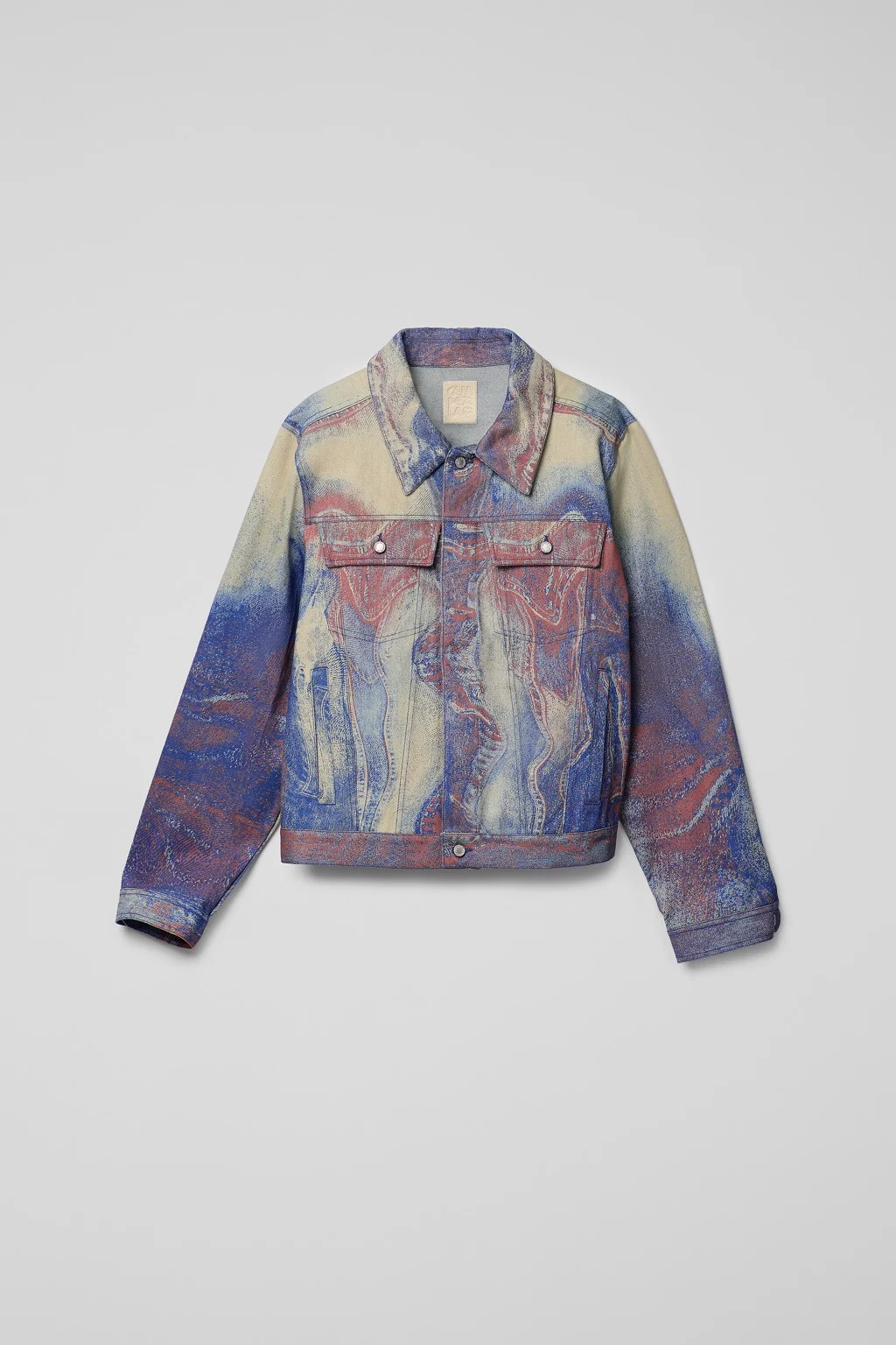 Blue-Beige-Red Denim Jacket - 1