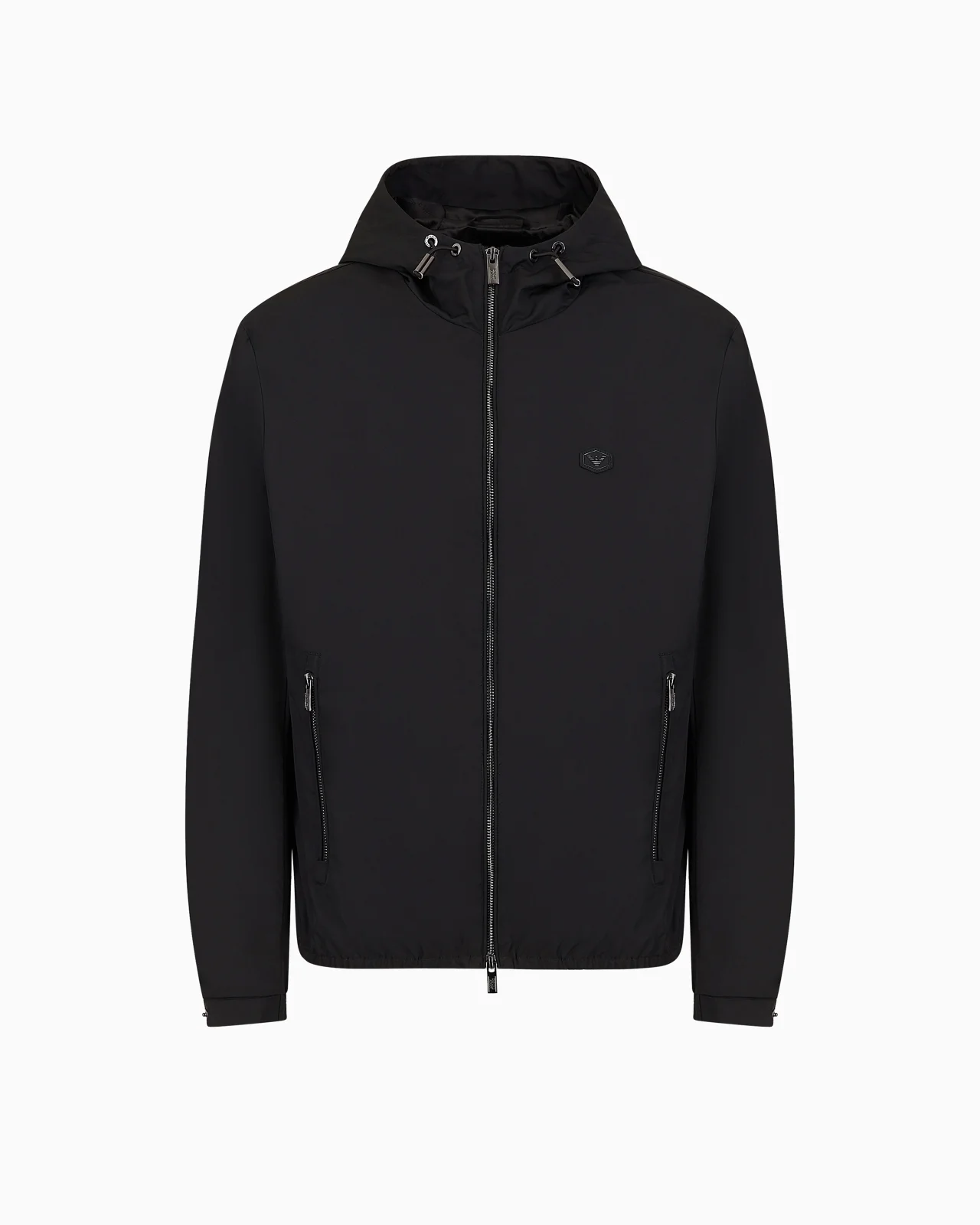 Hooded, water-repellent nylon blouson with logo patch - 1