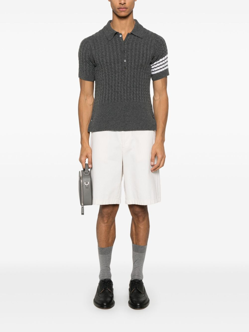 cable stitch 4 Bar Stripe polo shirt - 2