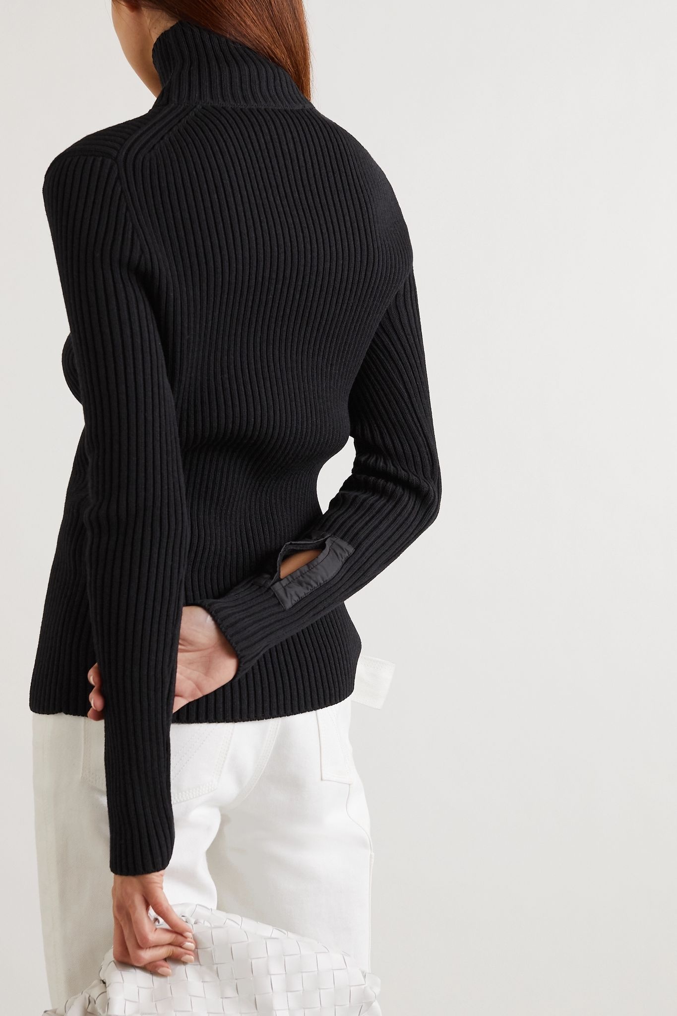 Cutout shell-trimmed ribbed wool-blend turtleneck sweater - 4