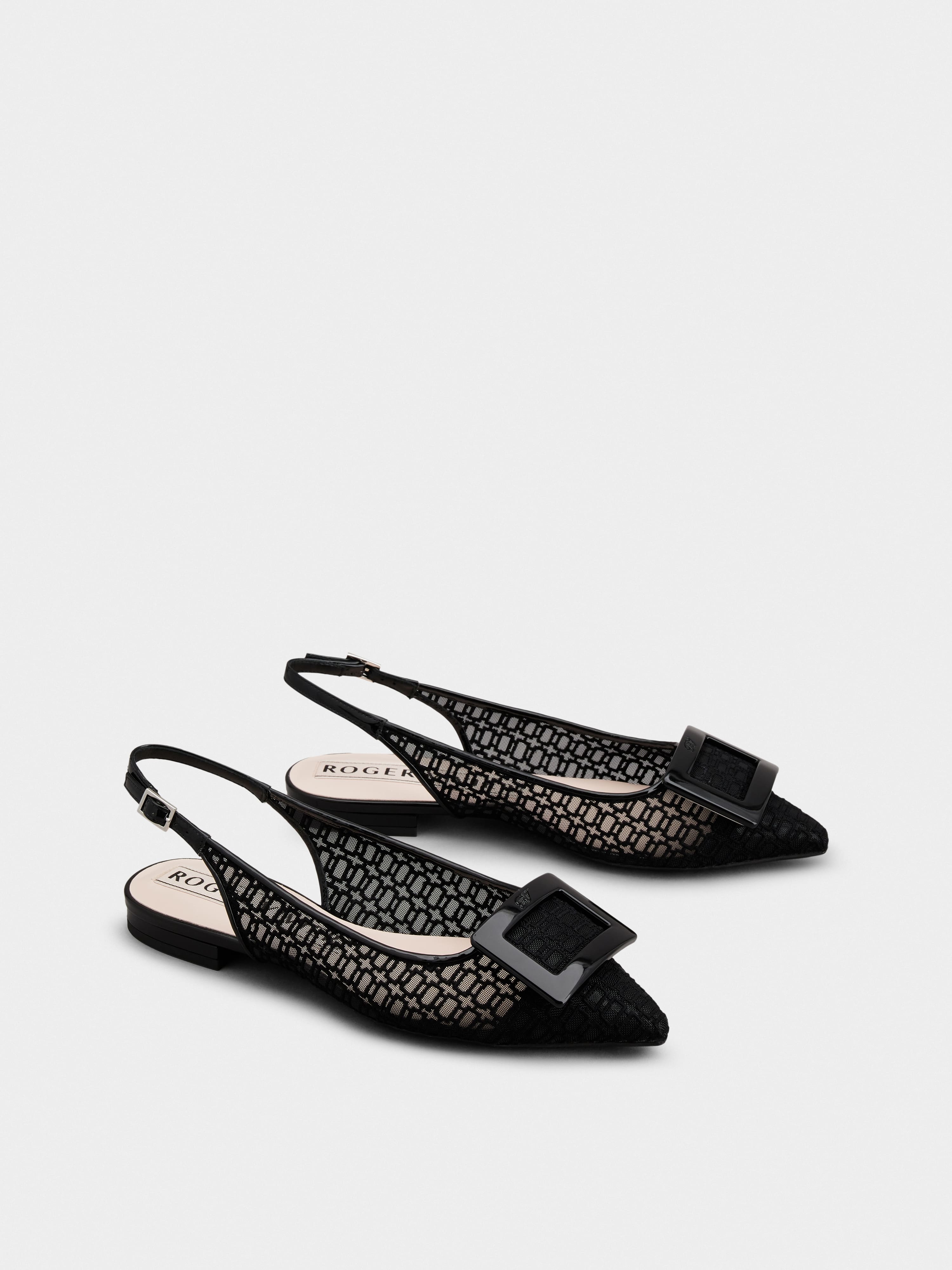 Gommettine Net Lacquered Buckle Slingback Ballerinas in Fabric - 2