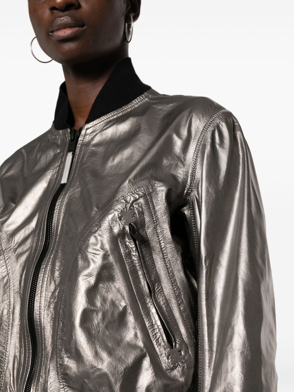 metallic leather bomber jaclet - 5