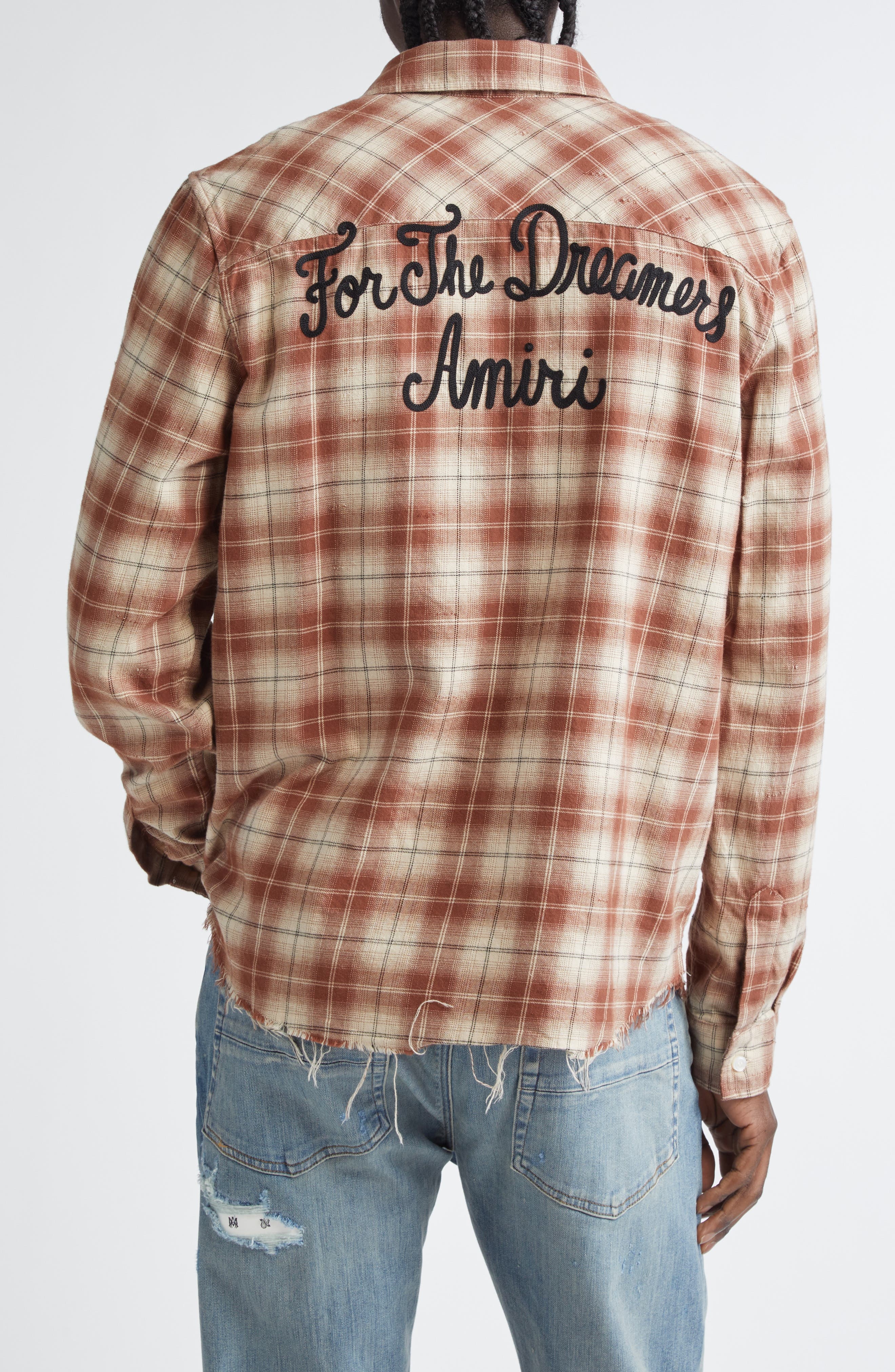 AMIRI Shotgun Distressed Plaid Flannel Button-Up Shirt in Chocolate at Nordstrom - 2