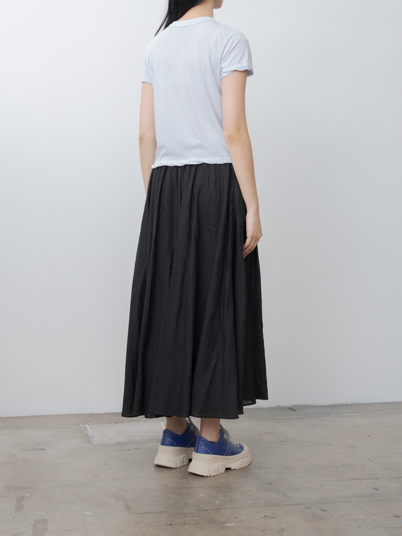 Natural Dyed Linen Lawn Gathered Skirt - Black - 4