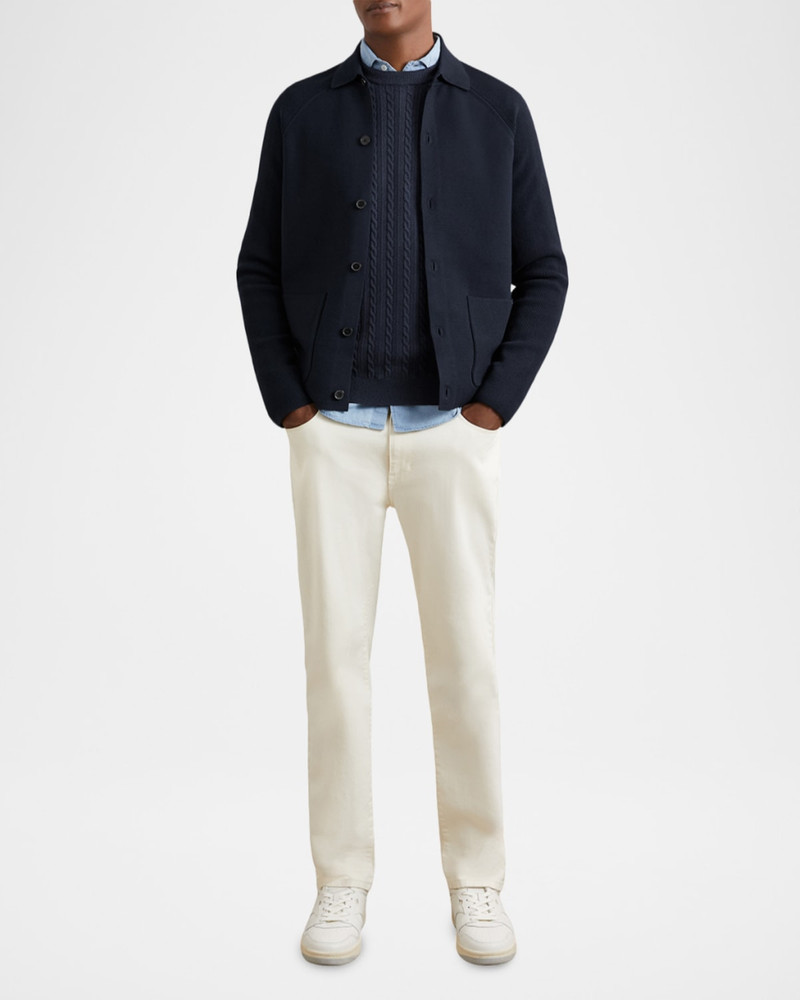 REISS Men's Fitzgerald Ribbed-Sleeve Button-Down Shirt outlook