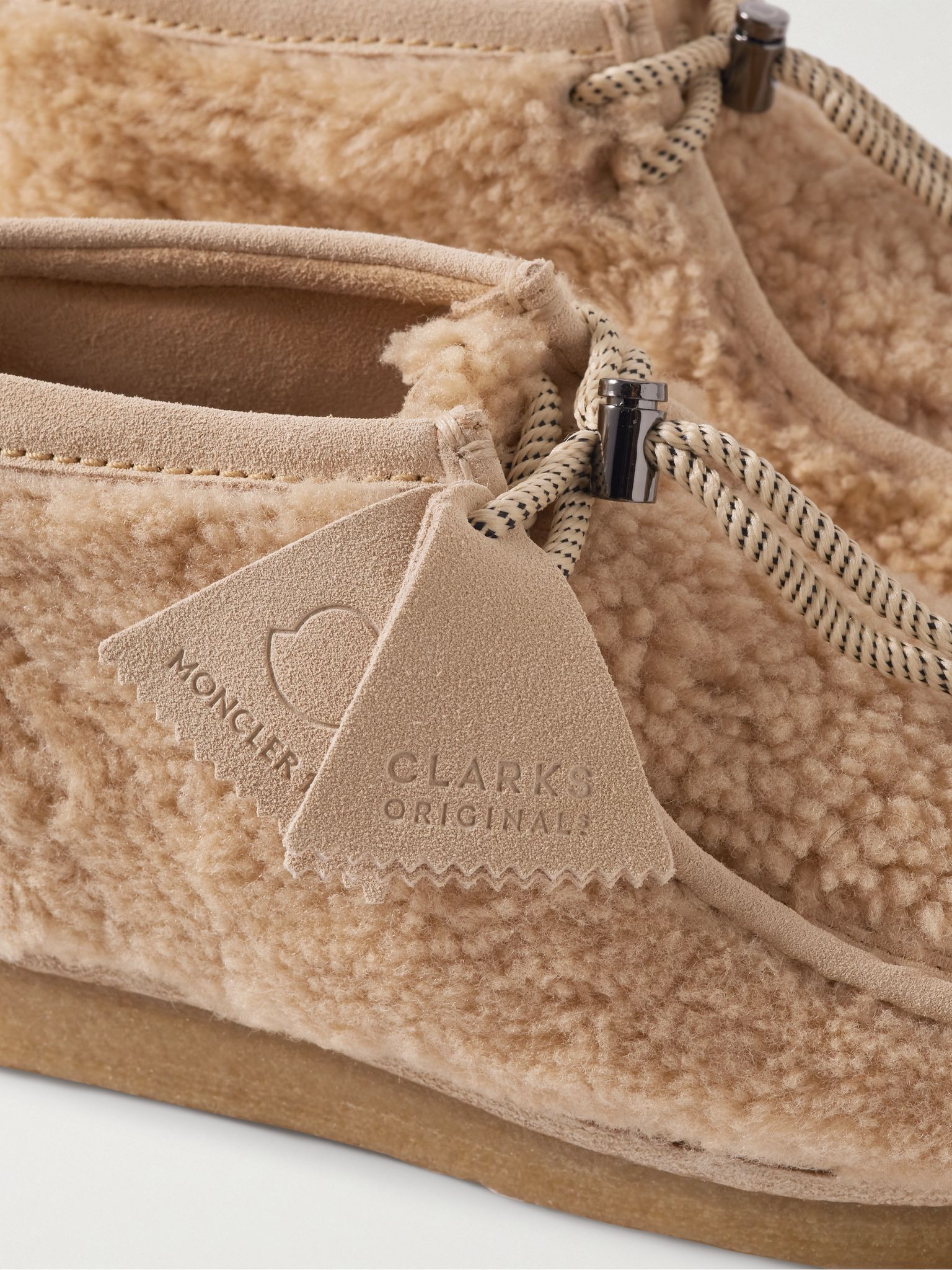 + Clarks 2 Moncler 1952 Wallabee Suede-Trimmed Faux Shearling Chukka Boots Beige - 6