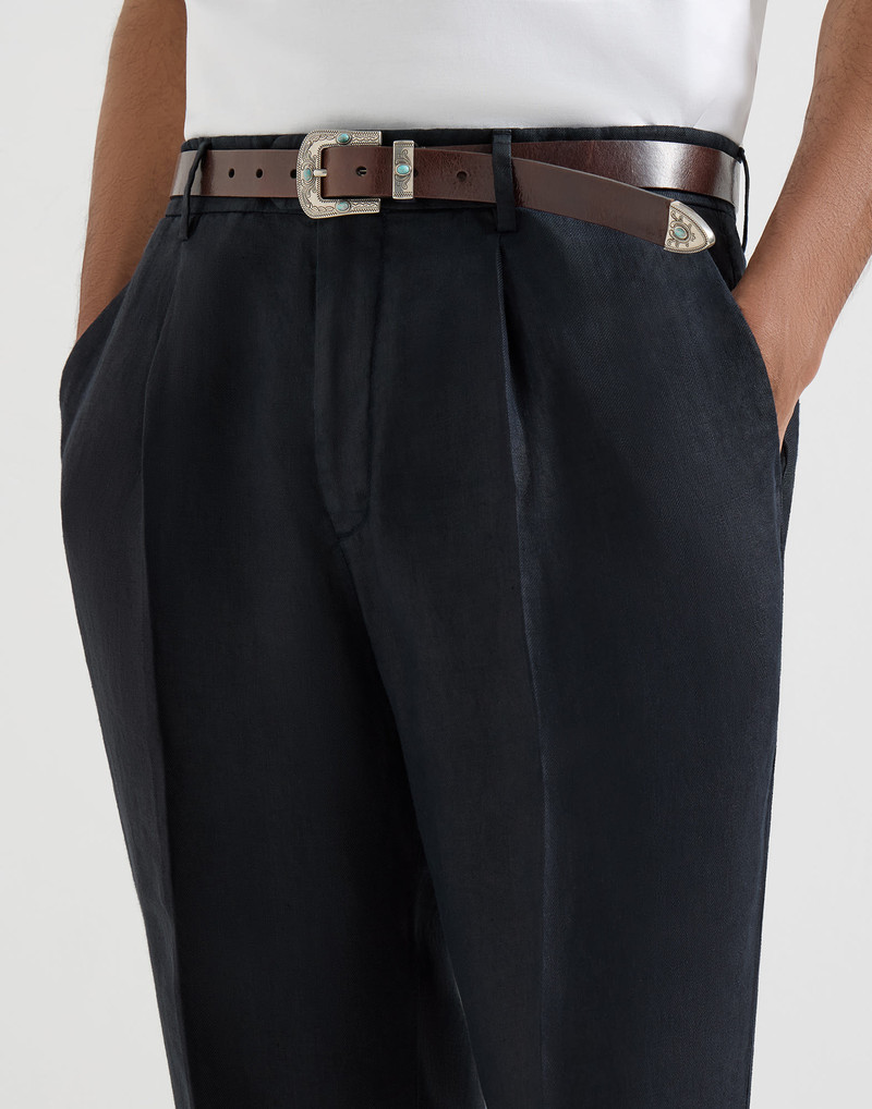 Garment-dyed trousers in linen gabardine with pleat 4