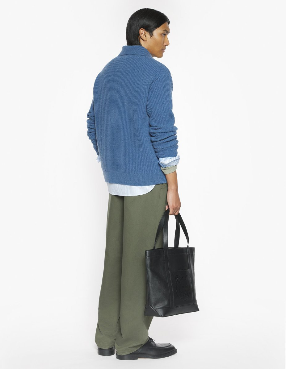 FOX HEAD WOOL RIBBED POLO JUMPER - 5