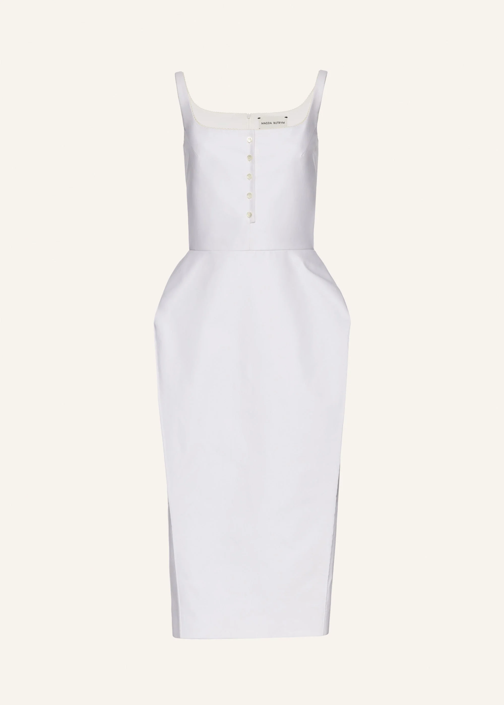 Buttoned hip pad dress in white - 1
