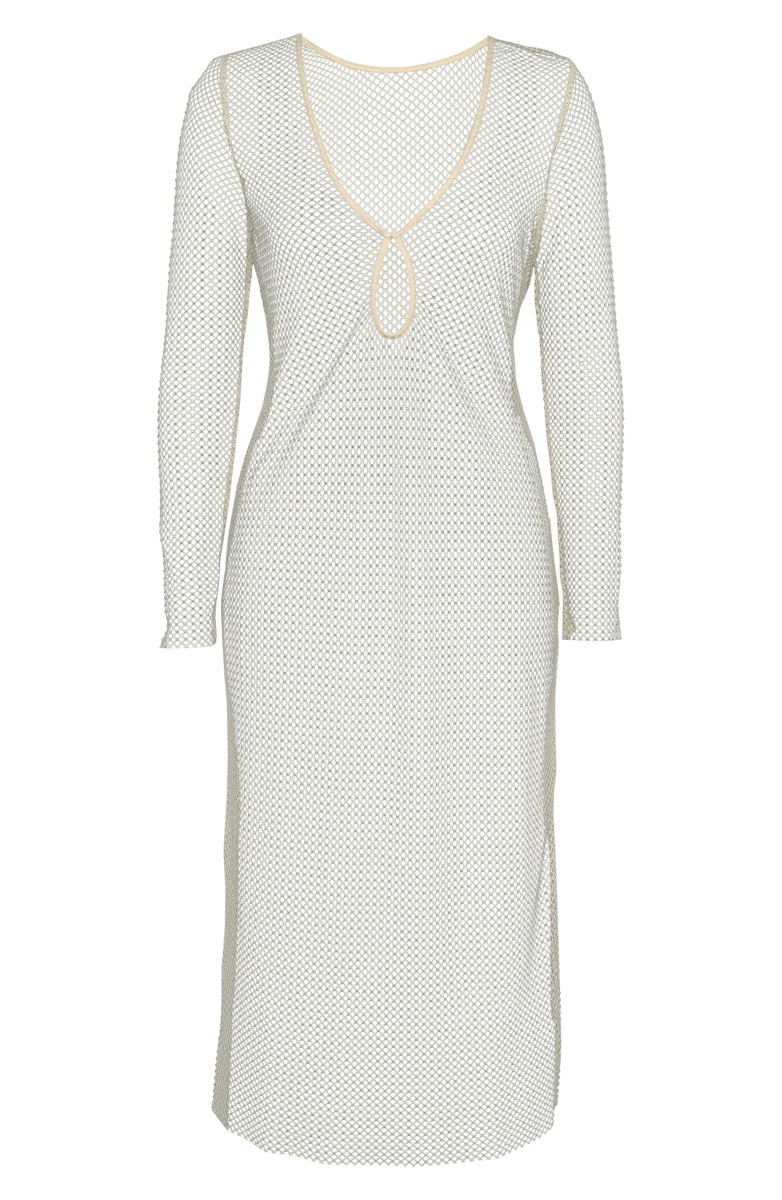 L'AGENCE Sara Shine Long Sleeve Sheer Mesh Cover-Up Dress in Champagne at Nordstrom - 4