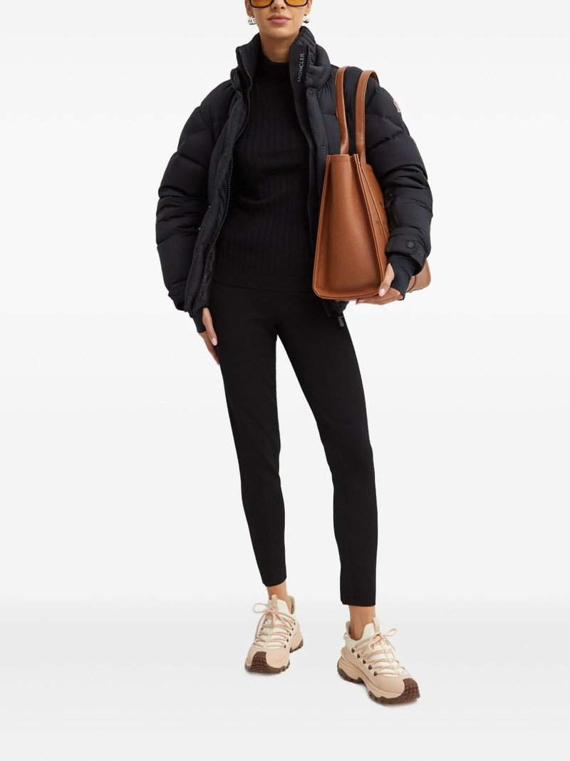 Moncler logo-patch belted coat outlook