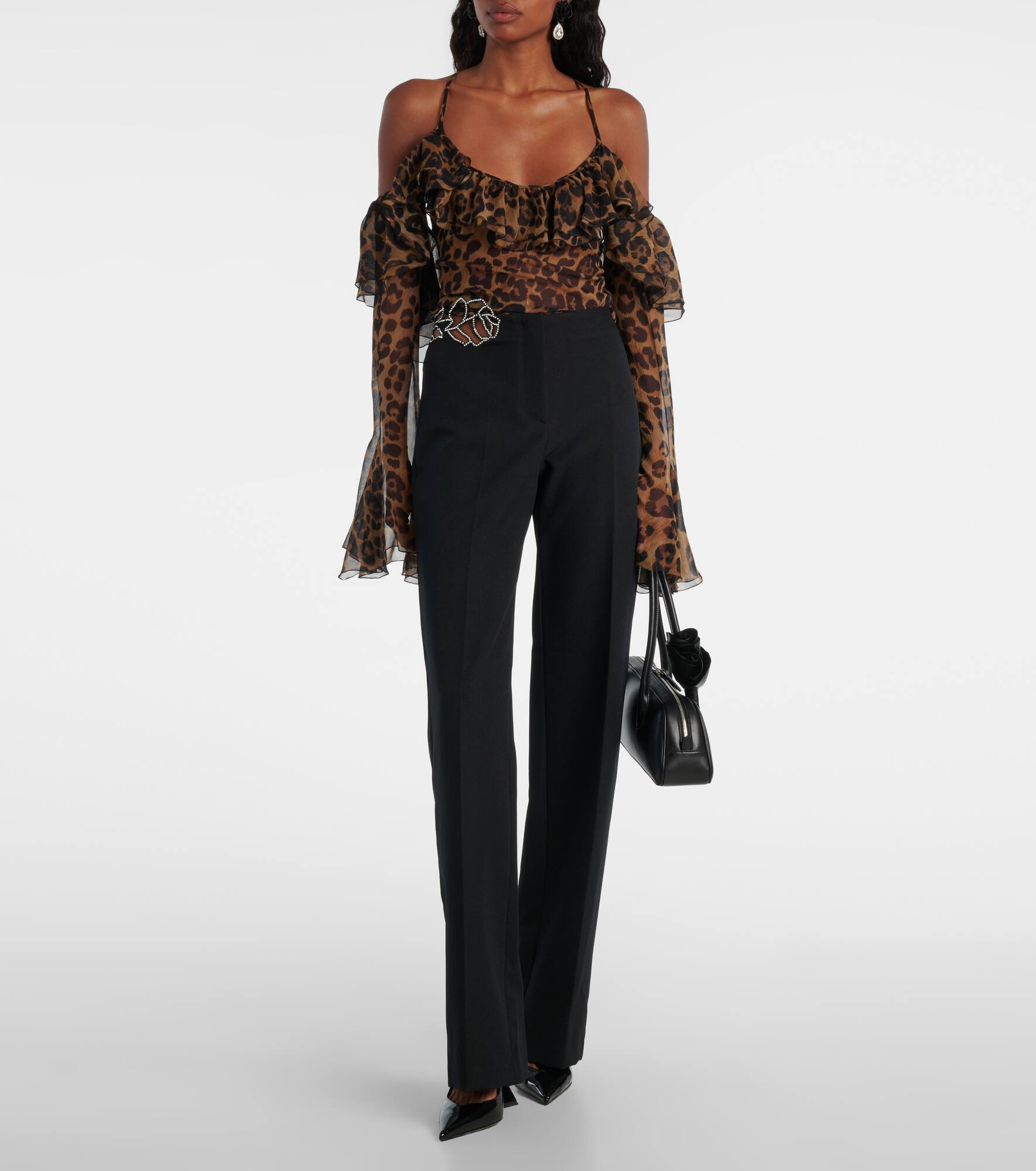 Embellished crêpe cady flared pants - 2