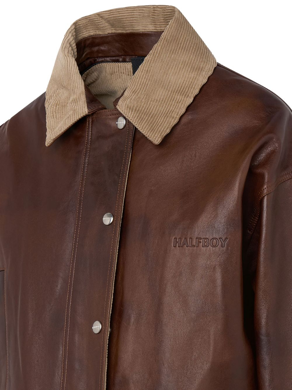 shearling-collar leather jacket - 3
