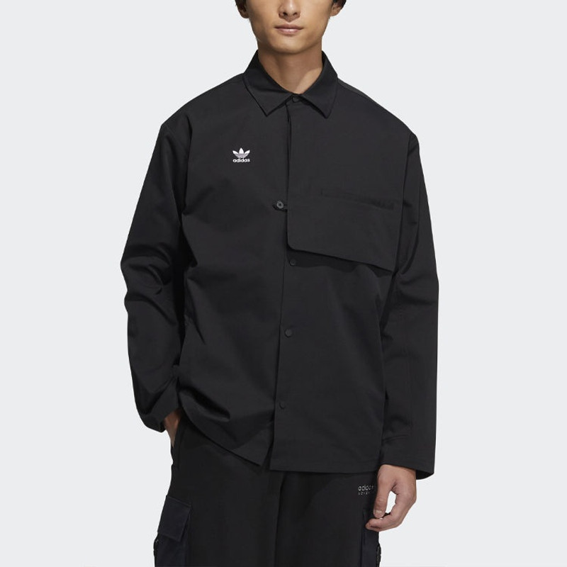 adidas Men's adidas originals CNY Limited Solid Color Buckle Lapel Long Sleeves Black Shirt HC0561 outlook