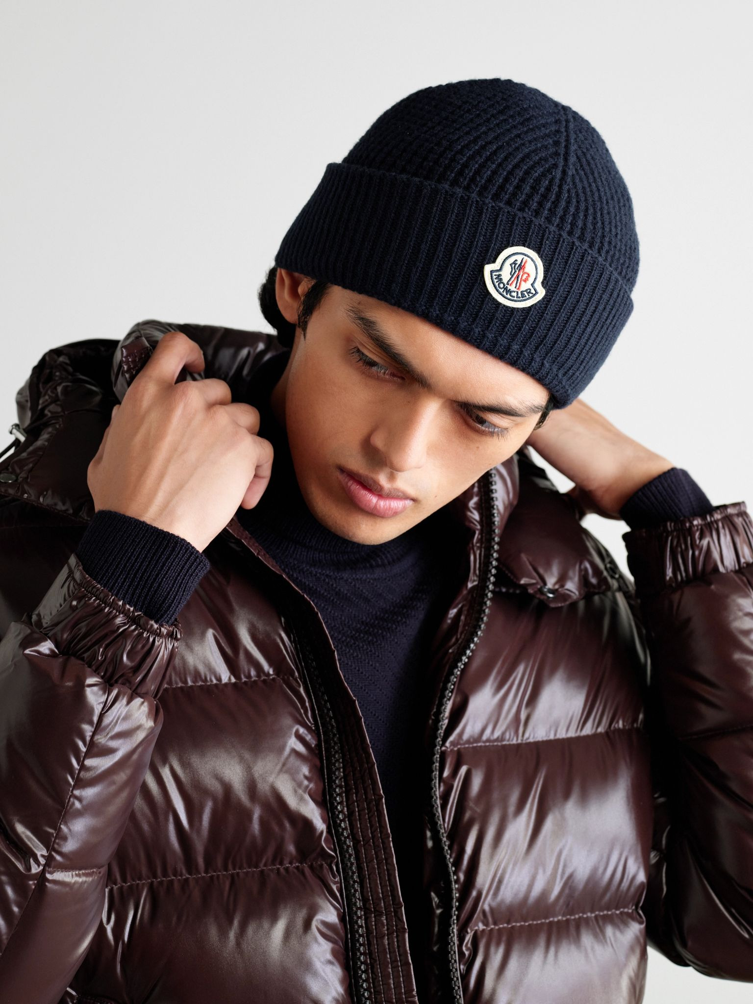 Logo-Appliquéd Waffle-Knit Virgin Wool and Cashmere-Blend Beanie Navy - 2