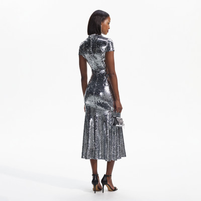 self-portrait Silver Sequin Twist Neck Midi Dress outlook