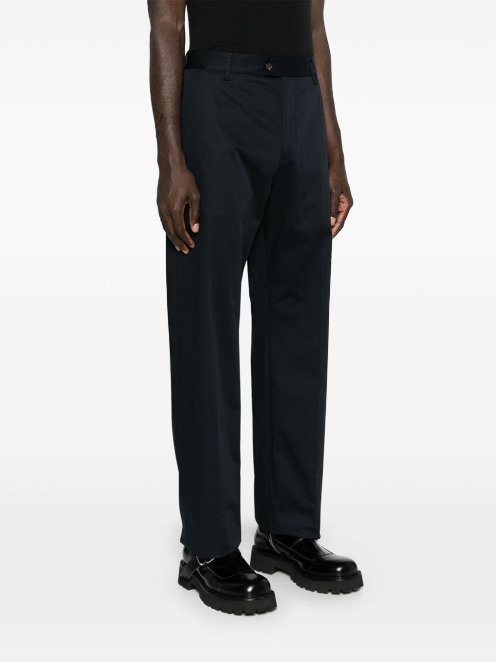 logo-trim cotton tailored trousers - 3