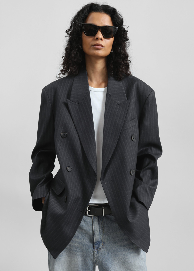 Tarbert Double-Breasted Blazer - Grey/White Pinstripe 5
