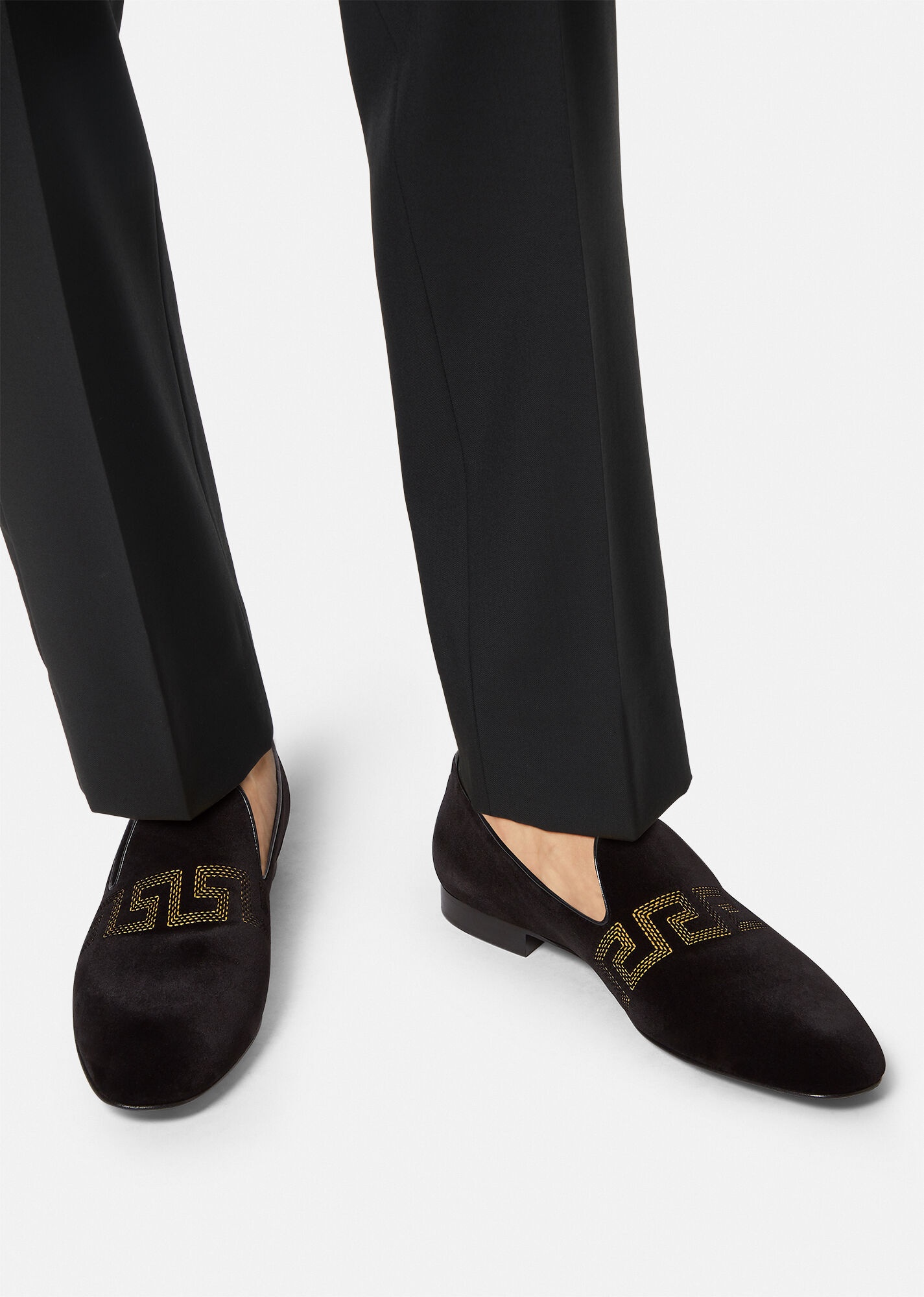 Greca Embroidered Velvet Loafers - 5