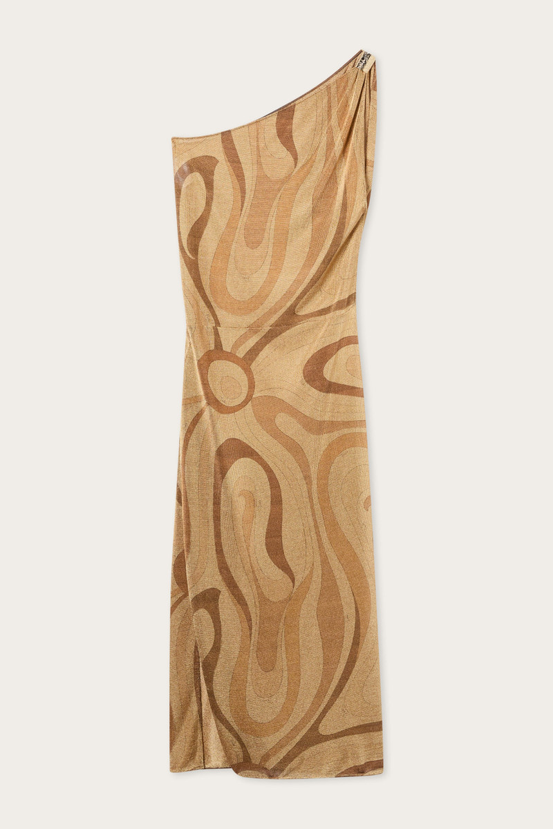 MARMO PRINT ONE-SHOULDER LAME DRESS 1