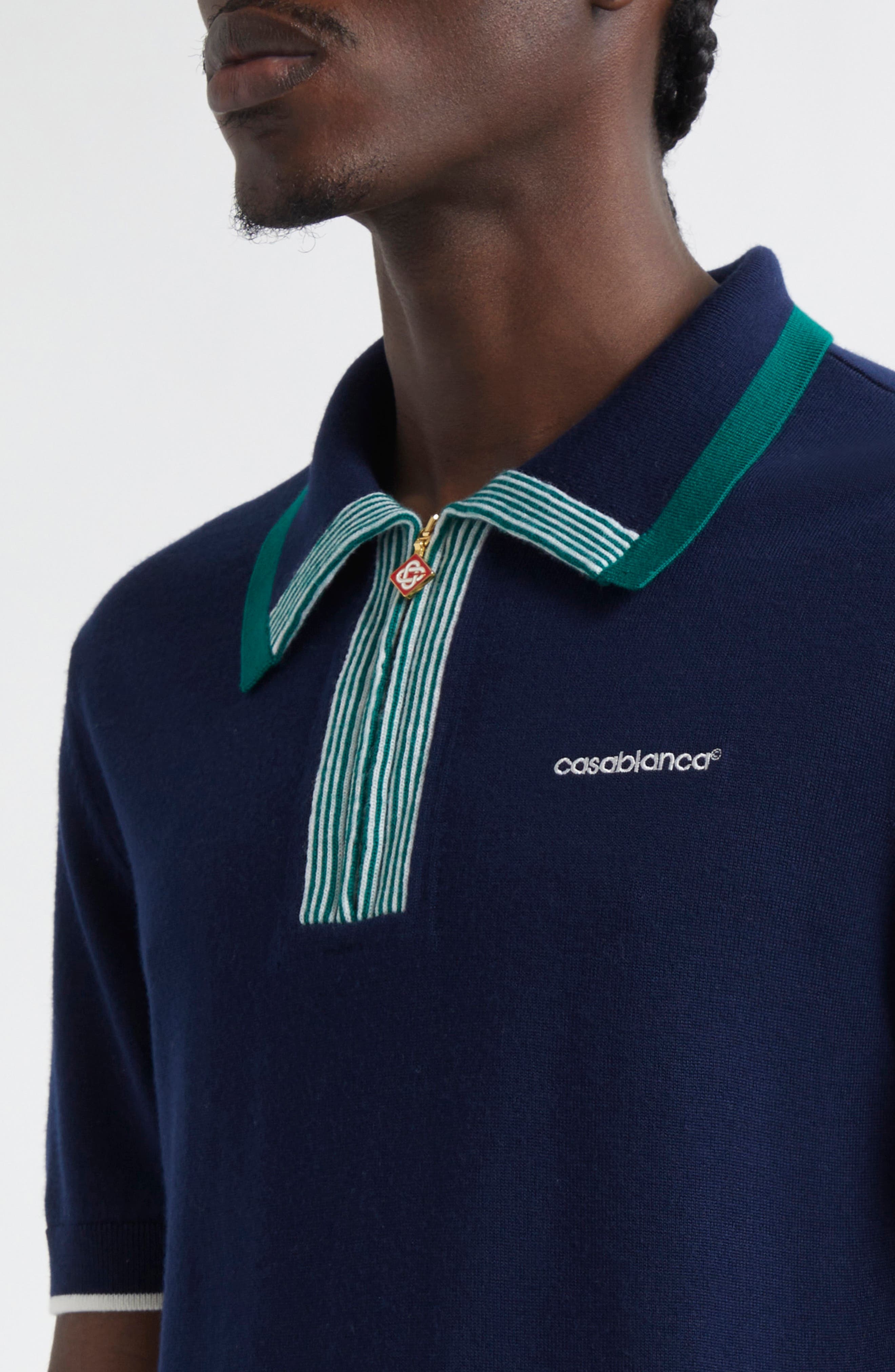 Casablanca Merino Wool Tennis Polo in Navy at Nordstrom - 4