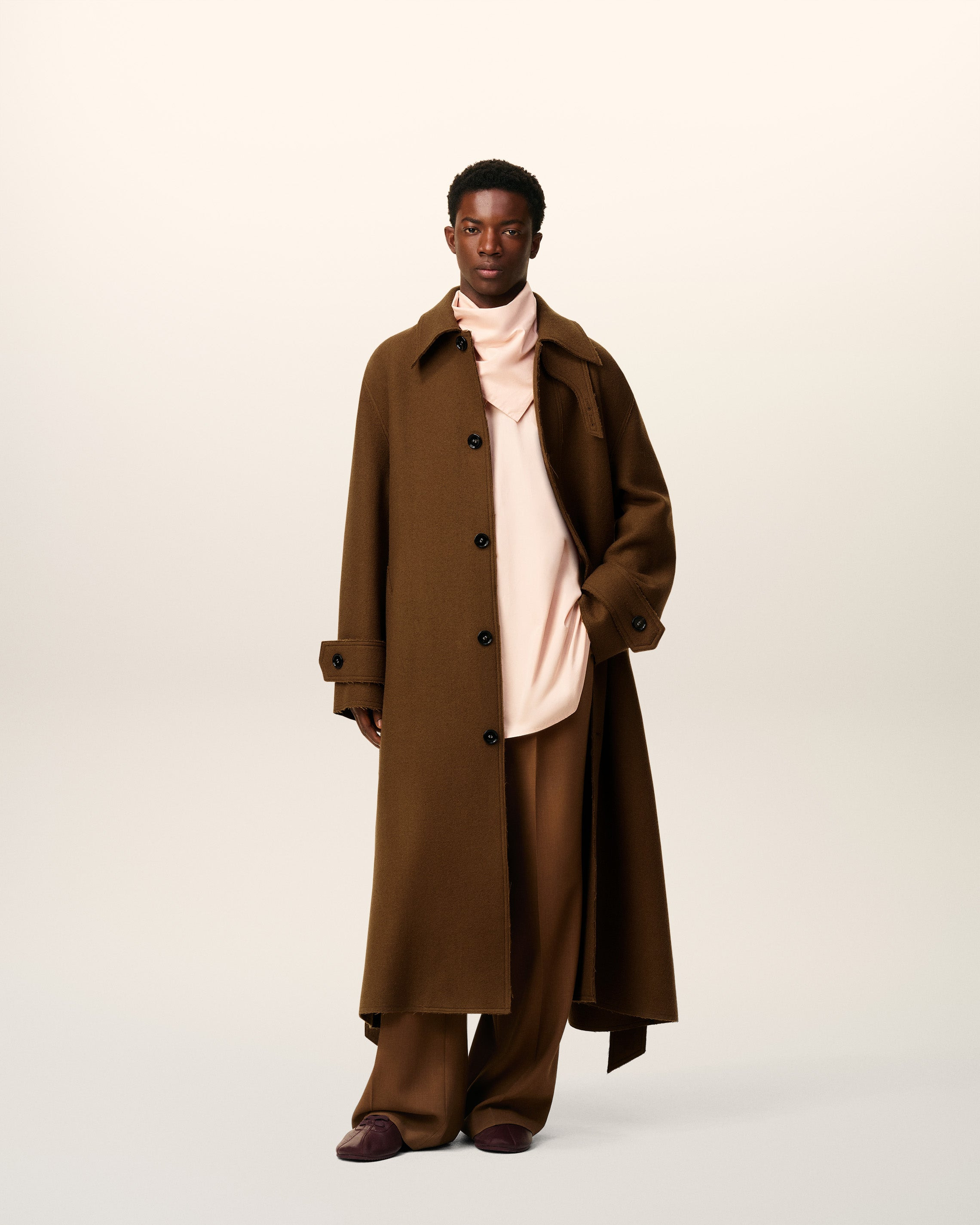 BROWN WOOL BELTED MAC - 10