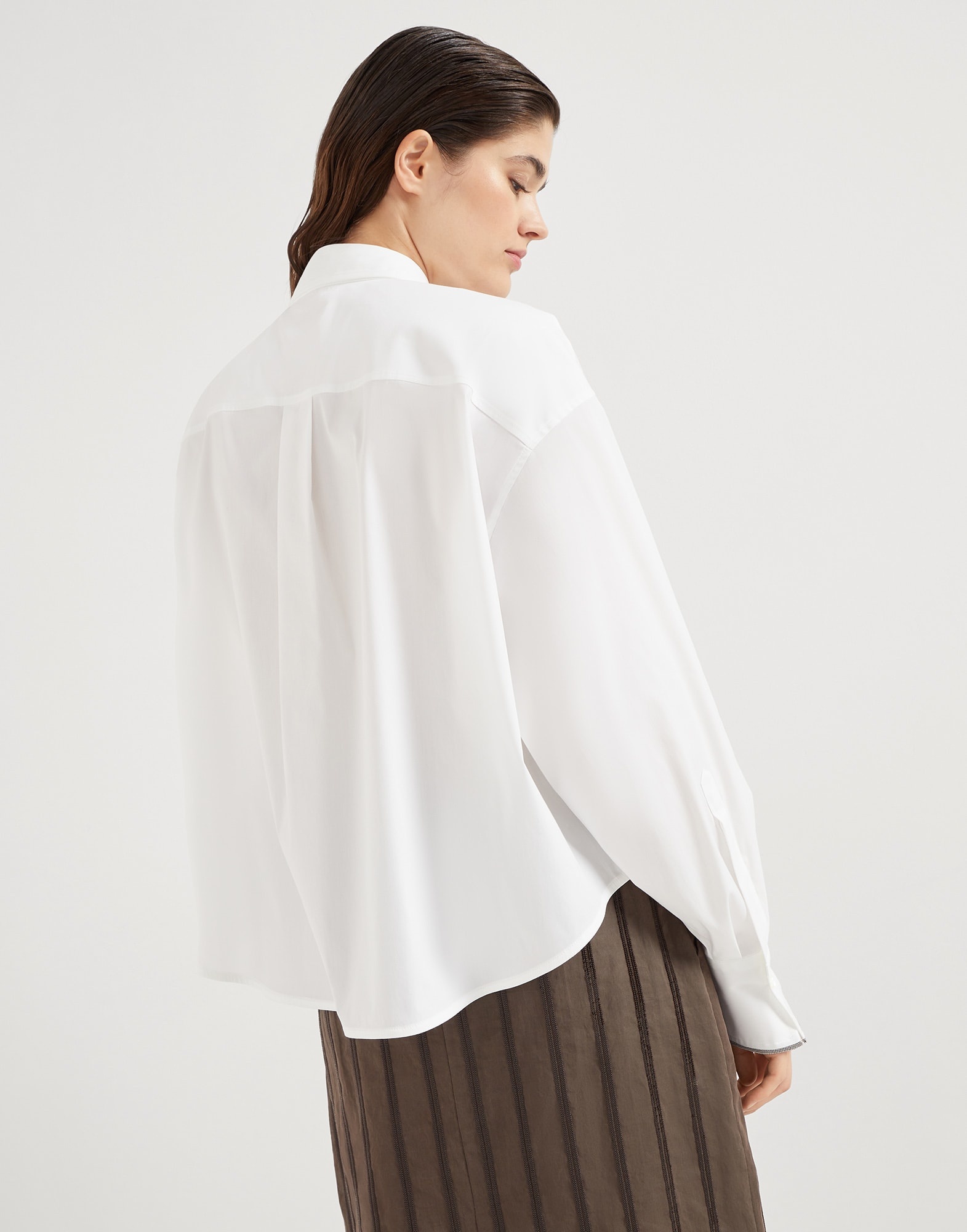 Stretch cotton poplin shirt with shiny cuffs - 2