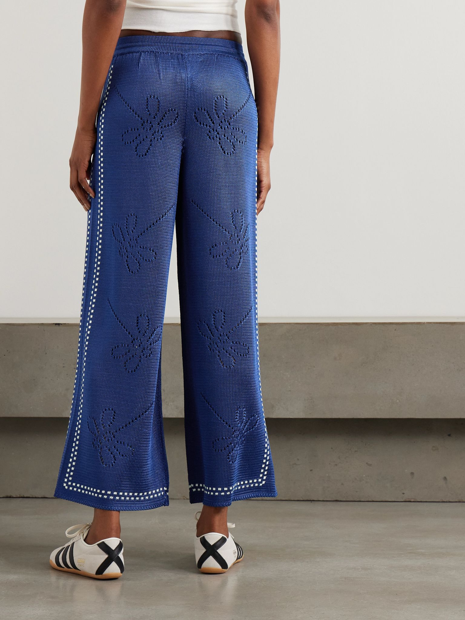 Garden Party pointelle-knit wide-leg pants Navy - 3