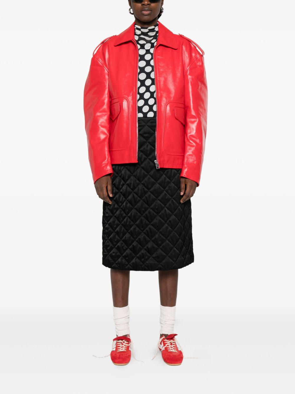 flap-pockets leather jacket - 2
