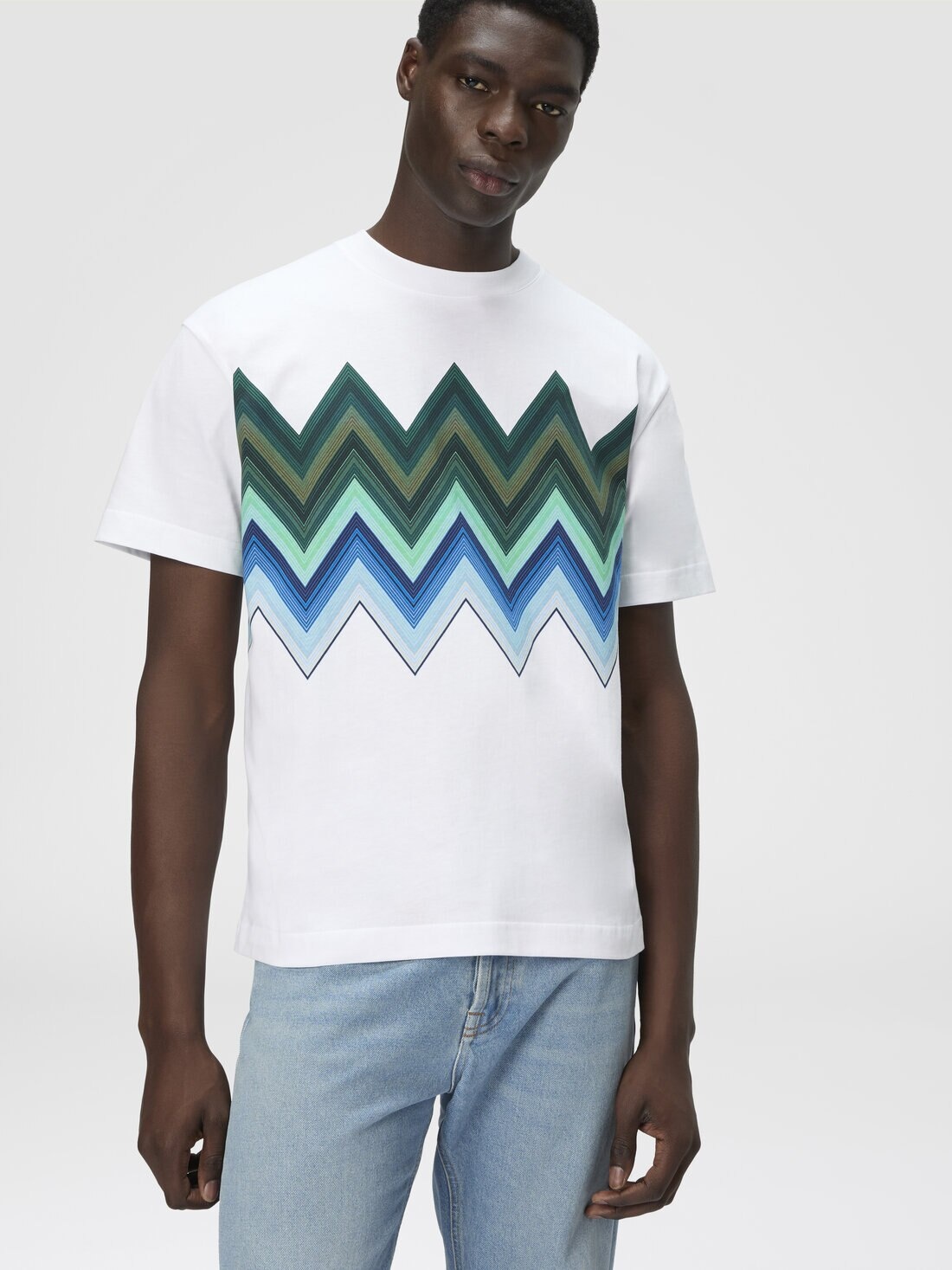 Cotton crewneck T-shirt with macro zigzag print - 4